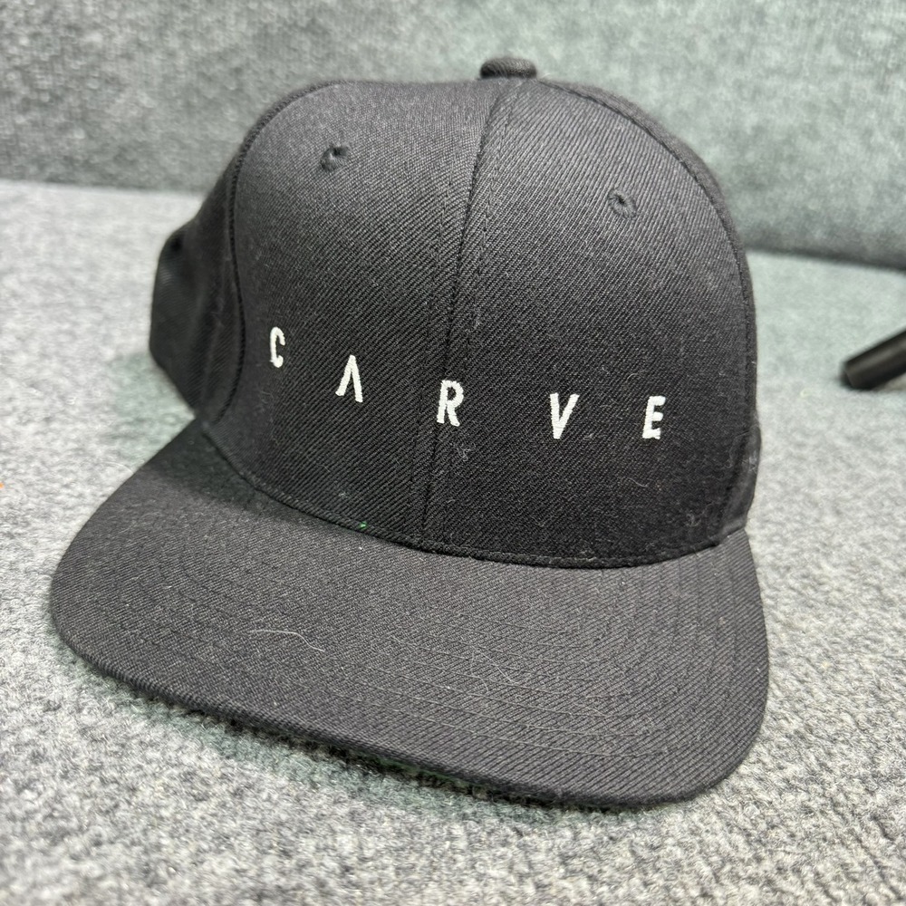 Carve Snapback Hat Mens OSFM Black Yupoong Wool Blend Flat Brim Embroidered Logo